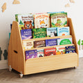 SpaceAid DoubleSided Mobile Bookshelf, Montessori Bookcase for Toddlers, Wooden Book Storage Organizer Shelf Furniture for Kids
