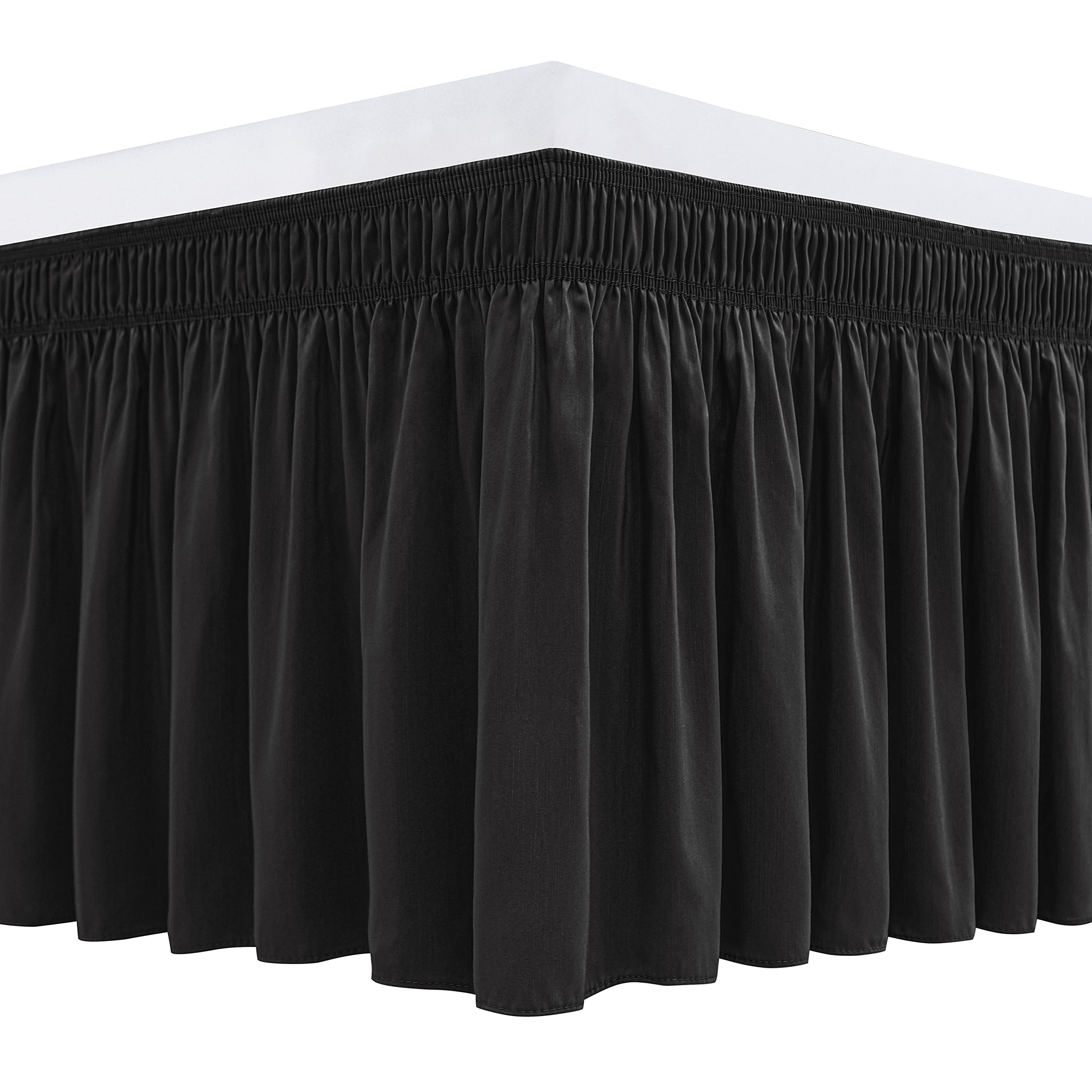 Biscaynebay Wrap Around Bed Skirts For Queen Beds 16' Drop, Black Adjustable Elastic Dust Ruffles Easy Fit Wrinkle & Fade Resis
