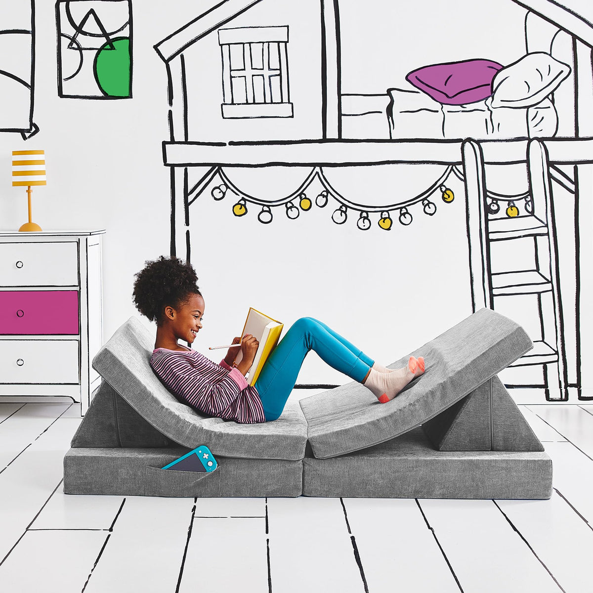 Yourigami Kids and Toddler Play Gym, Playroom Couch Set, Durable Modular Design, Mountain Gray