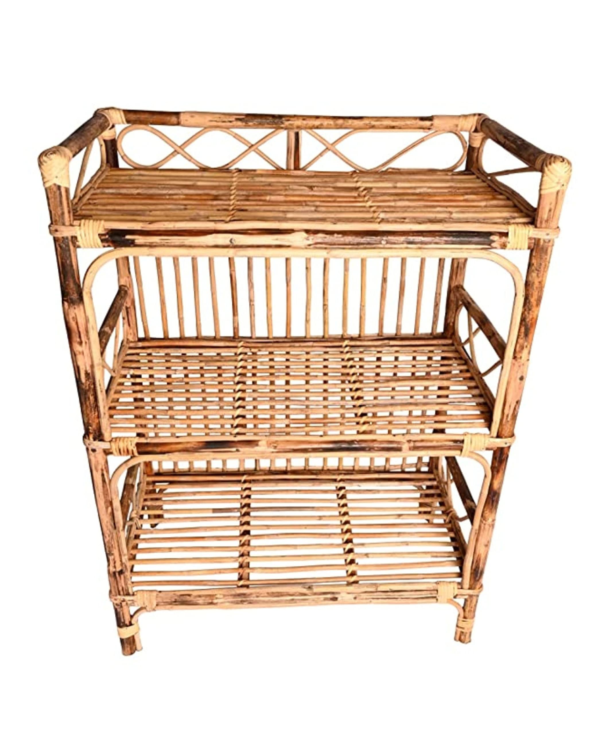 Swadeshi Bamboo EcoFriendly Handmade Bamboo Cane Rattan Rack 3 Shelves For Home Decor