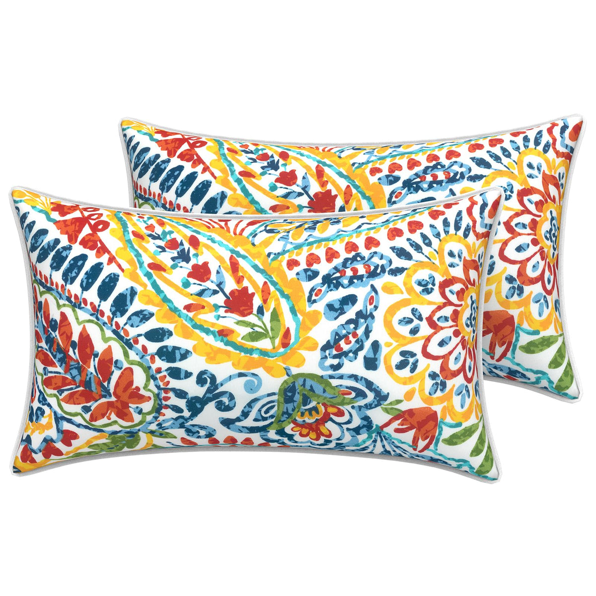 Lvtxiii Outdoor Lumbar Pillow Covers 12'X20', Covers Only, 2 Pack 30X50Cm Lumbar Cushion Cover With White Piping For Home Patio Garden Sofa Bench, Paisley Multi