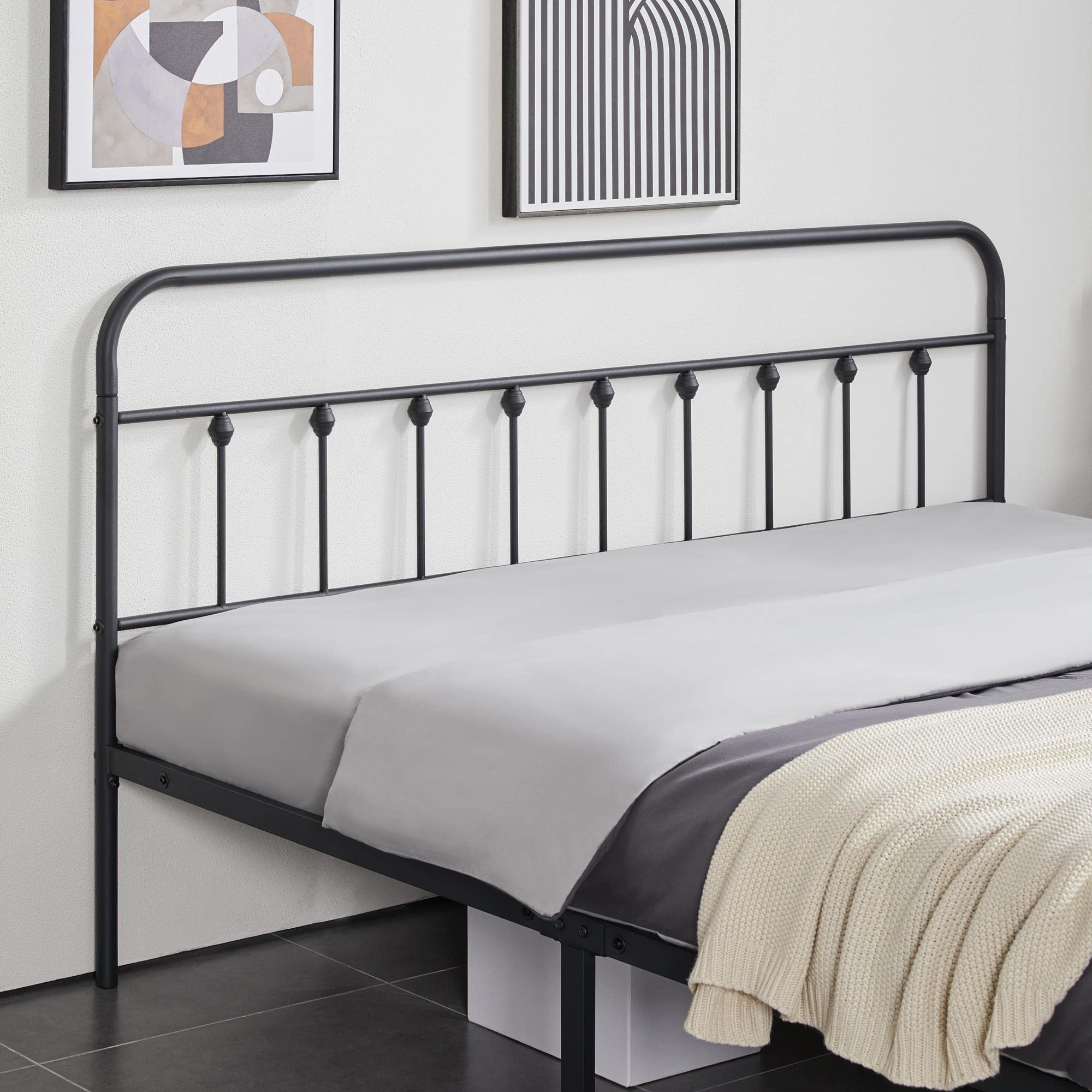 Yaheetech Classic Metal Platform Bed Frame Mattress Foundation With Victorian Style Iron-Art Headboard/Footboard/Under Bed Storage/No Box Spring Needed/California King Size Black