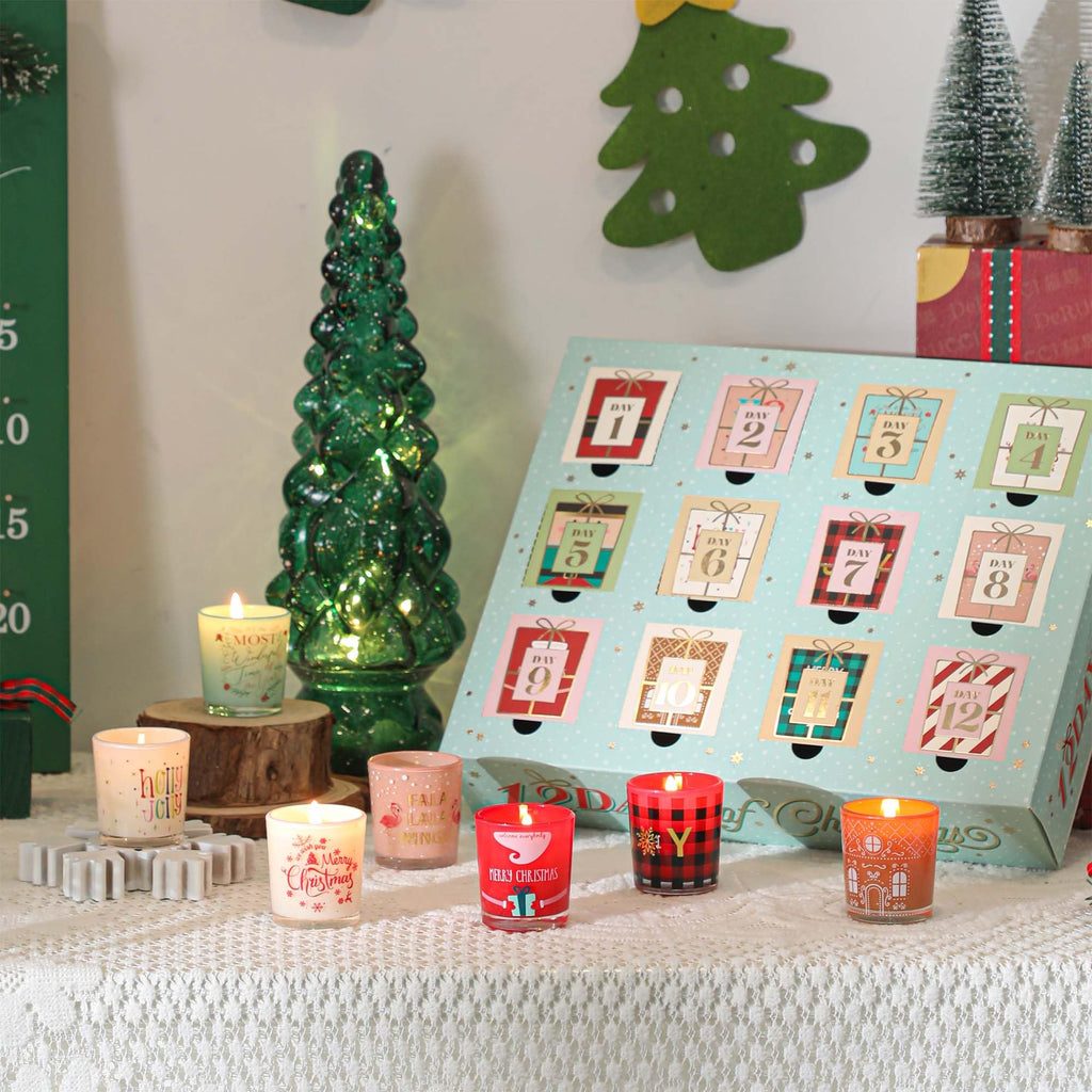 Advent Calendar 12 Days Christmas Scented Candles Set For Christmas Gift, Advent Calendar Candle Gift, Surprise Candle Soy Wax C