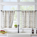 jinchan Boho Kitchen Curtains Linen Tier Curtains 45 Inch Bohemian Cafe Curtains Geometric Striped Small Window Curtains Light F