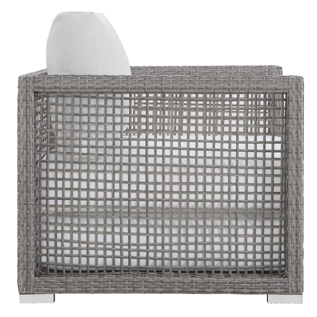 Modway Aura Outdoor Patio Wicker Rattan Sofa, Armchair And Coffee Table In Gray White