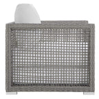 Modway Aura Outdoor Patio Wicker Rattan Sofa, Armchair And Coffee Table In Gray White