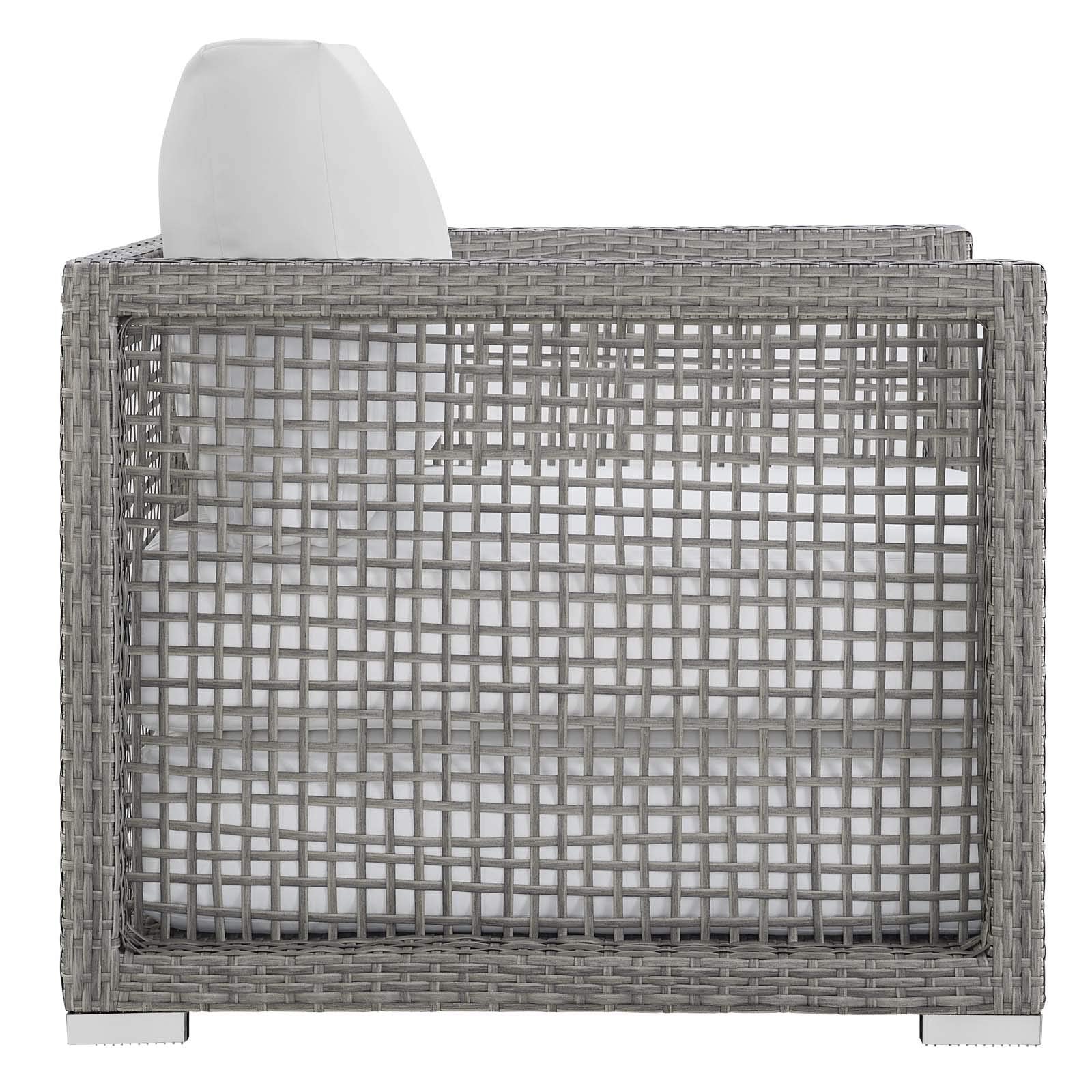 Modway Aura Outdoor Patio Wicker Rattan Sofa, Armchair And Coffee Table In Gray White