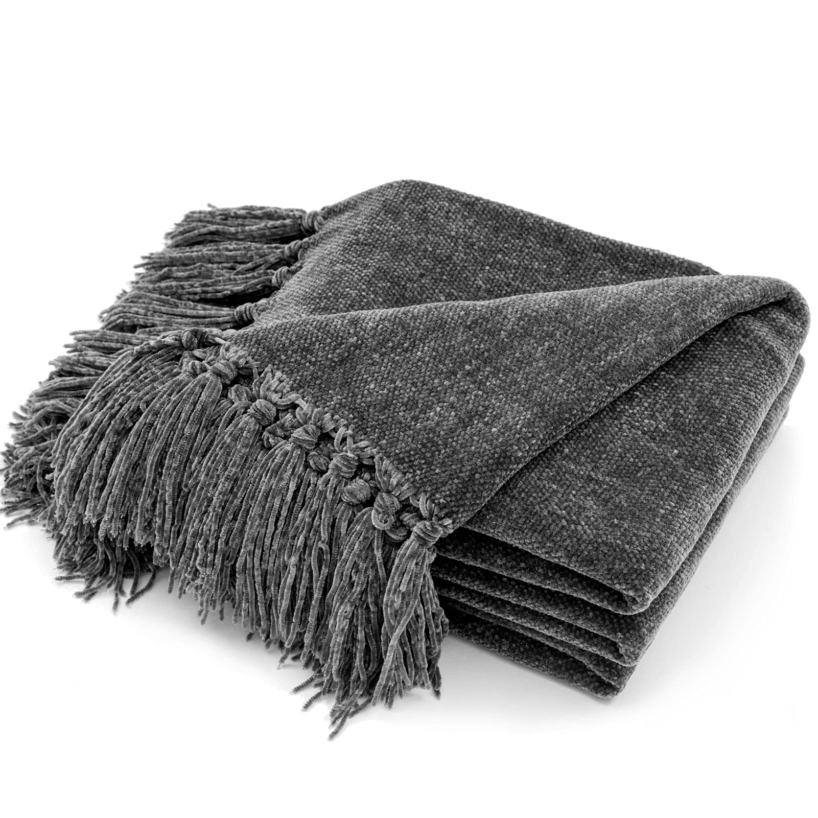 Recyco Throw Blanket Soft Cozy Chenille Throw Blanket With Fringe Tassel For Couch Sofa Chair Bed Living Room Gift (Dark Gray, 6