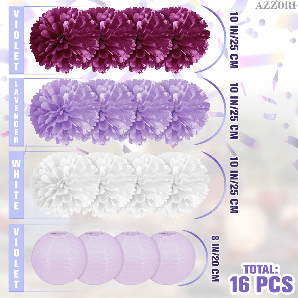 16Pcs Tissue Paper Flowers - White Paper Flowers Purple Tissue Paper Flowers Decorations For Wall Lavender Tissue Paper Flowers
