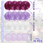 16Pcs Tissue Paper Flowers - White Paper Flowers Purple Tissue Paper Flowers Decorations For Wall Lavender Tissue Paper Flowers