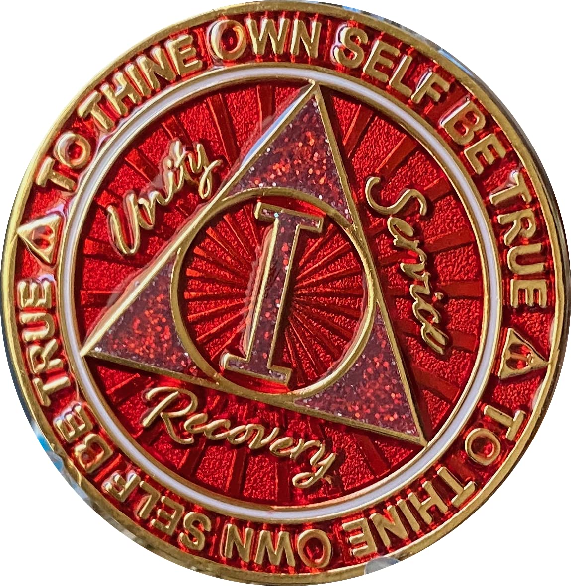 1 Year Aa Medallion Cosmic Red Glitter Gold Plated Chip