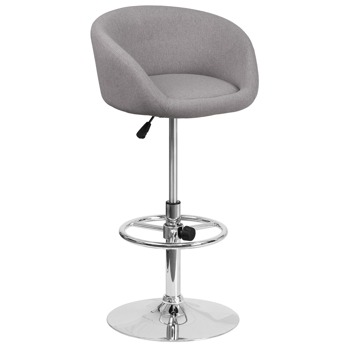 Flash Furniture Luis Contemporary Gray Fabric Adjustable Height Barstool With Barrel Back And Chrome Base