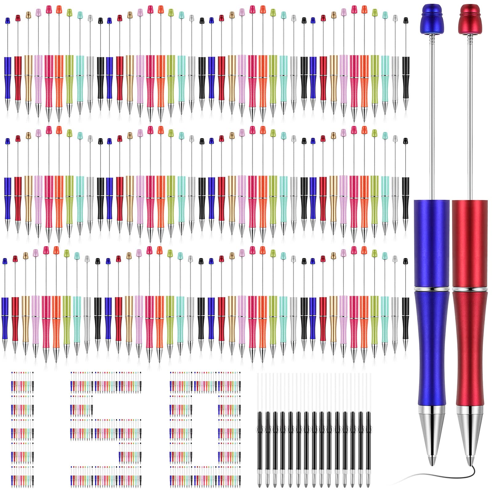 Plastic Beadable Pen Bead Ballpoint Pen Assorted Bead Pen Shaft Black Ink Rollerball Pen With Extra Refills For Teens Students S