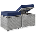 Best Choice Products Set Of 2 Wicker Ottomans, Multipurpose Outdoor Furniture For Patio, Backyard, Additional Seating, Footrest, Side Table W/Storage, Removable Cushions - Gray/Navy