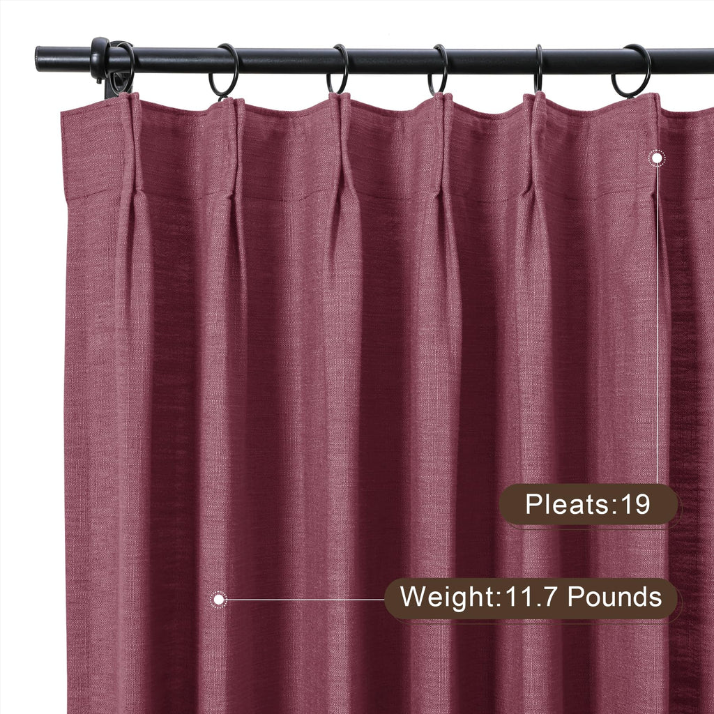 Twopages Double Layer Lined Curtain Burgundy Red Linen Blend Light Filtering Pinch Pleat Curtain For Kitchen, Room Darkening Win