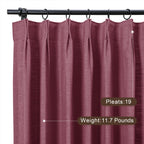 Twopages Double Layer Lined Curtain Burgundy Red Linen Blend Light Filtering Pinch Pleat Curtain For Kitchen, Room Darkening Win
