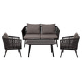 Flash Furniture Kierra 4 Piece Indoor/Outdoor Seating Set - Black Woven Back & Seat - Gray Zippered Removable Cushions - Aluminu