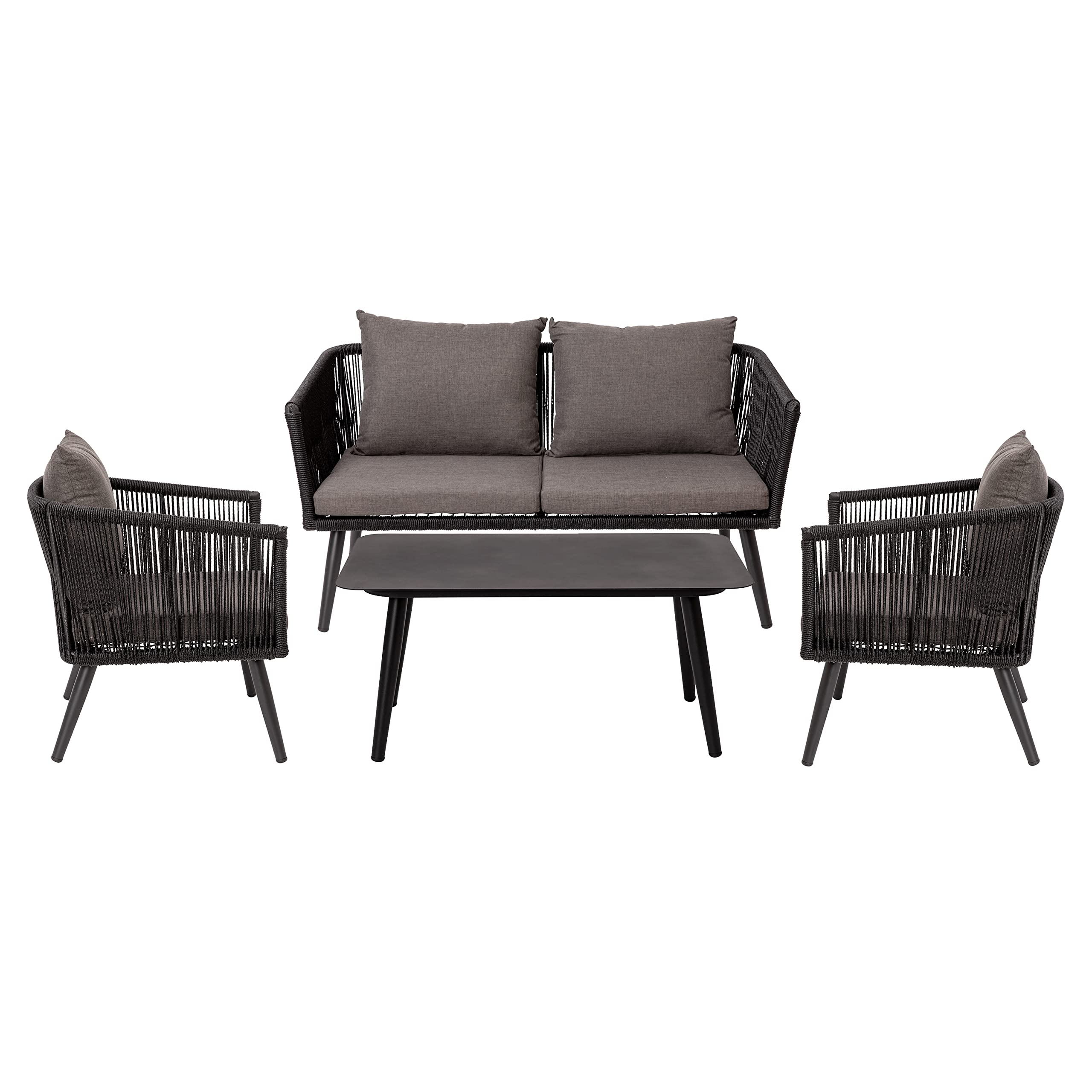 Flash Furniture Kierra 4 Piece Indoor/Outdoor Seating Set - Black Woven Back & Seat - Gray Zippered Removable Cushions - Aluminu