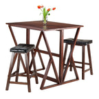 Winsome 3-Piece Harrington Drop Leaf High Table with 2 Cushion Saddle Seat Stools, 24-Inch, Brown