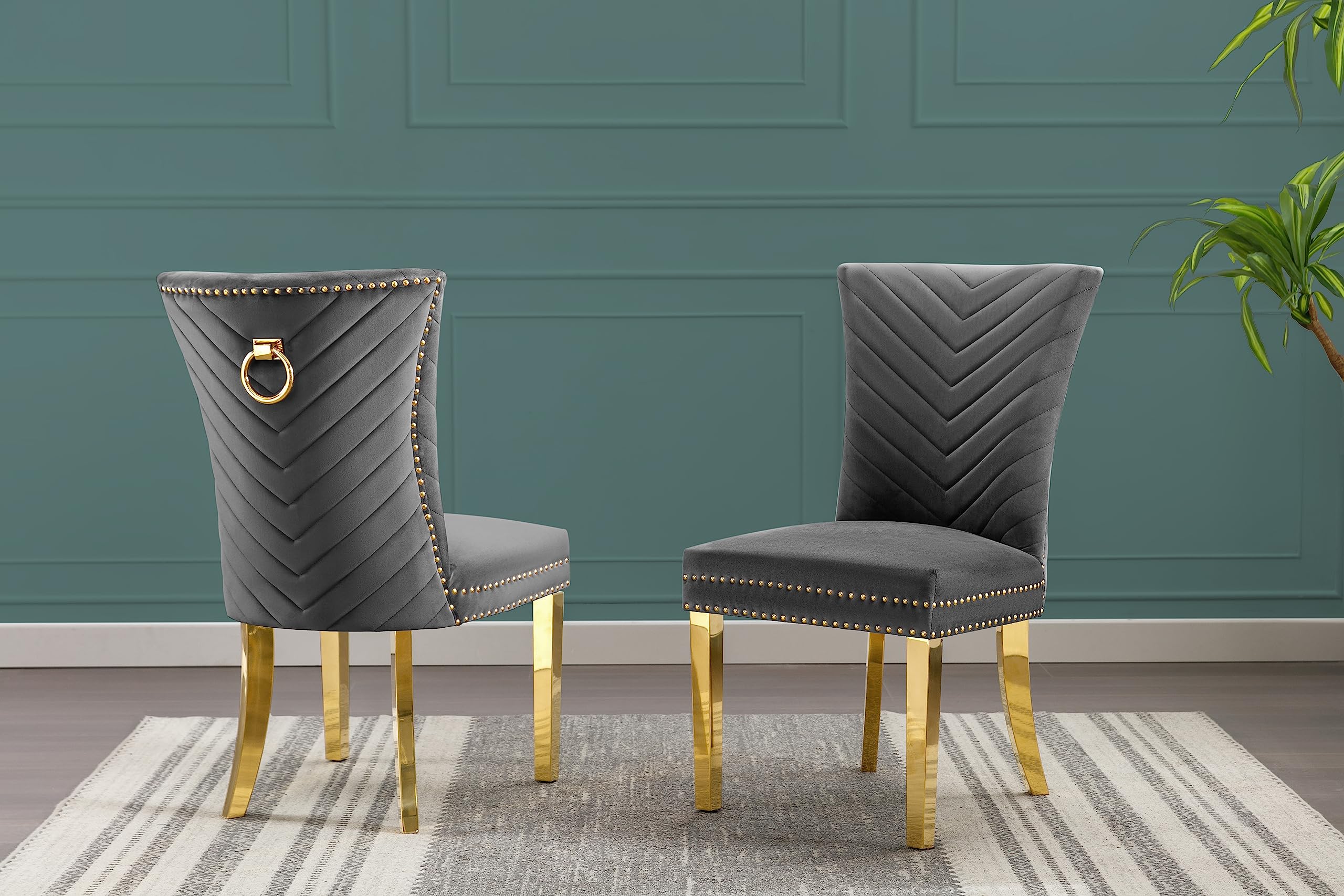 Best Quality Furniture SC360-367 Dining Chairs, Dark Gray/Gold