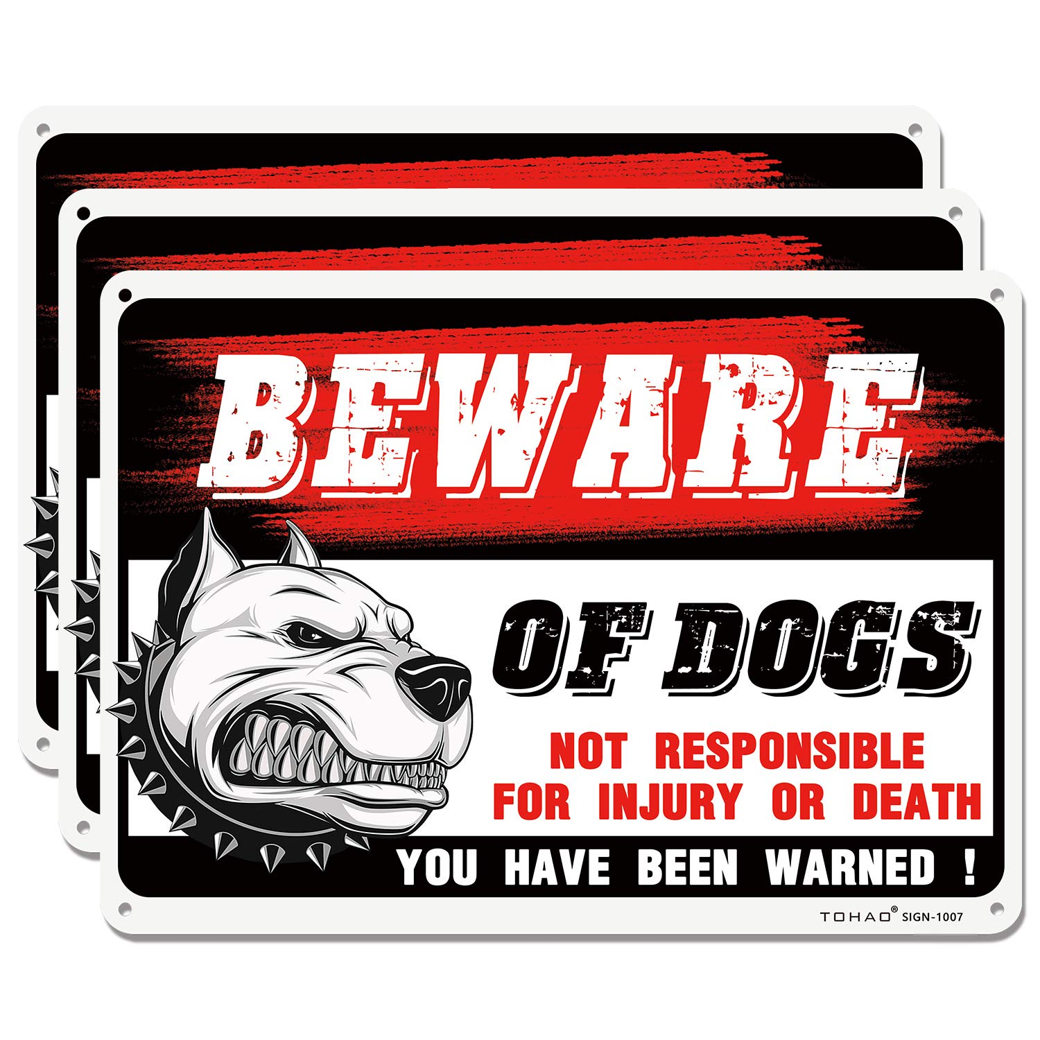 Tohao Beware Of Dog Sign, 3 Pack 10'X 7' Rust Free .04' Aluminum Warning Signs, Uv Protected, Reflective & Waterproof, Easy T