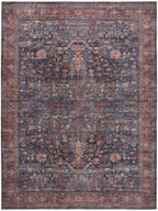 HomeRoots 533337 9 x 12 ft. Blue & Red Oriental Power Loom Distressed Washable Non Skid Rectangle Area Rug