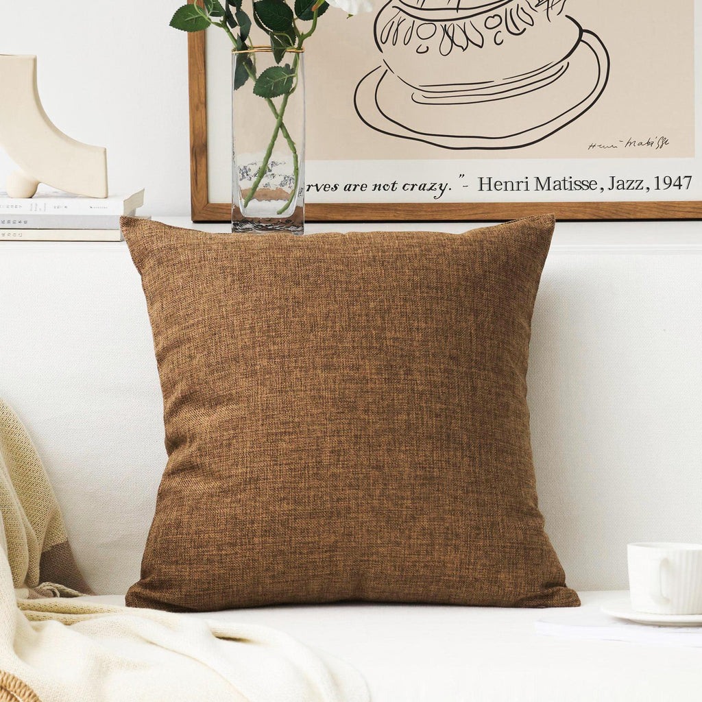 Home Brilliant Decoration Linen Square Throw Cushion Pillow Case Cover For Sofa, Brown, 18 X 18