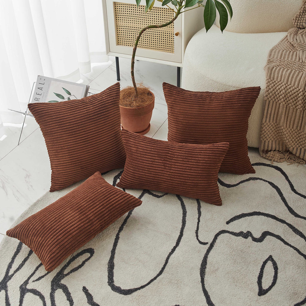 Home Brilliant Brown Throw Pillow Covers Large Solid Striped Corduroy Euro Sham Throw Cushion Cover For Patio, 26 X 26 Inch(66Cm