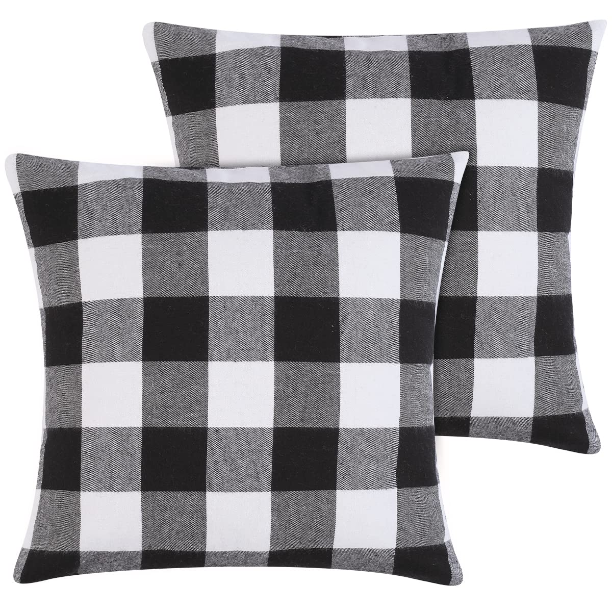 Cootato Christmas Pillow Covers - Set Of 2 Buffalo Black And White Plaid Throw Pillow Covers, 18 X 18 Inches Cotton Pillow Cover