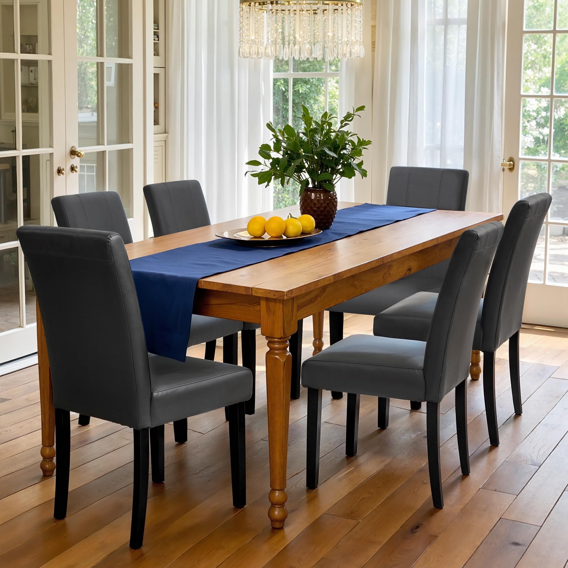 Chun Yi Dining Chairs Set Of 6, Leather Dining Room Chairs, High Back Upholstered Parsons Chairs For Dining Room Kitchen Side Ch