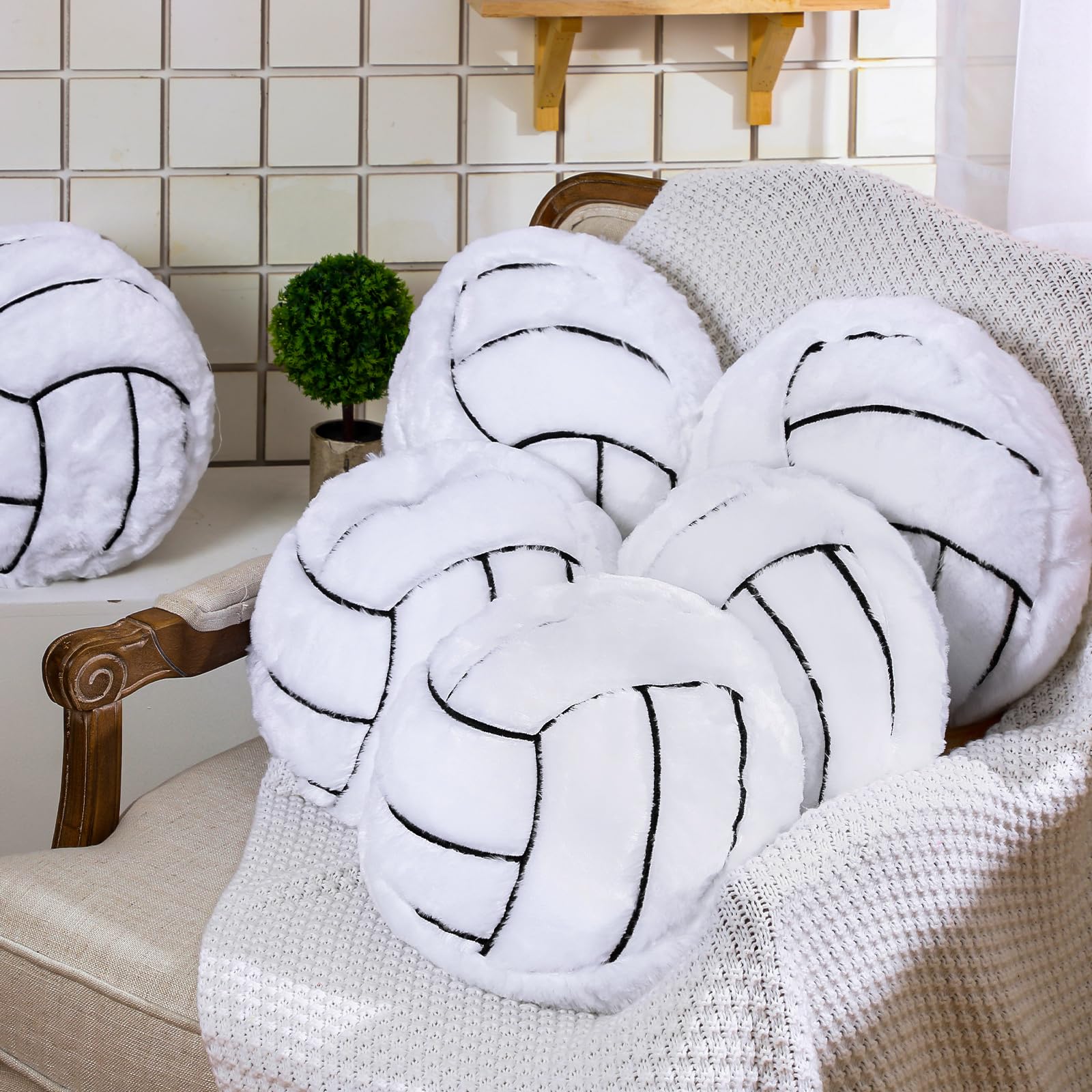 Gerrii 6 Pcs Volleyball Pillow Sports Pillows Volleyball Plush Pillow Sport Theme Fluffy Stuffed Throw Pillow Volleyball Room De