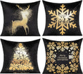 All Smiles Black Christmas Gold Throw Pillow Covers Xmas Cases Decorations 16X16 Set Of 4 D  Cor Indoor Home Soft Velvet Decorat