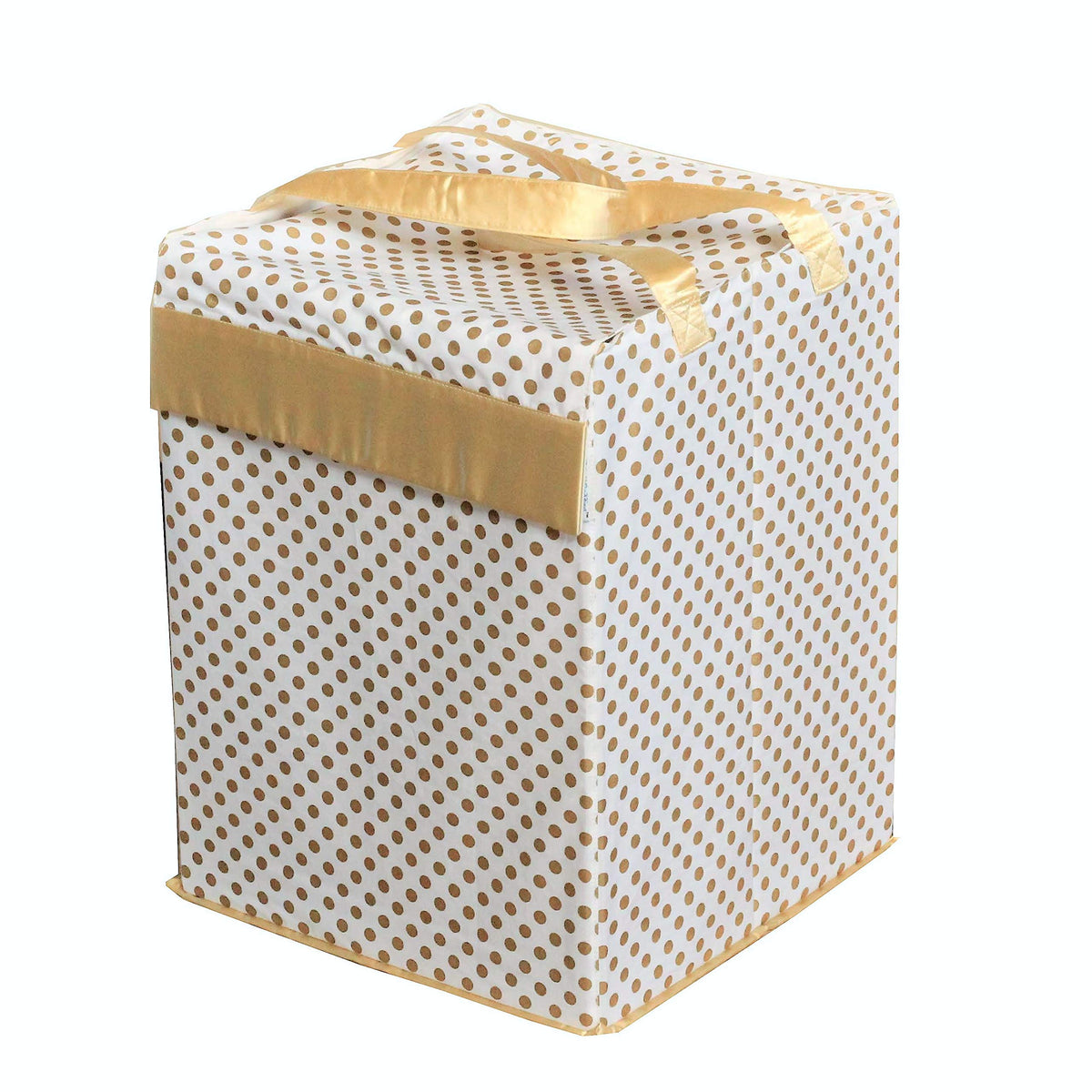 Metallic Fabric Collapsible Cotton Storage Basket or Hamper Bin with Gold Satin Highlights, Home Organizer Solution for Office, 