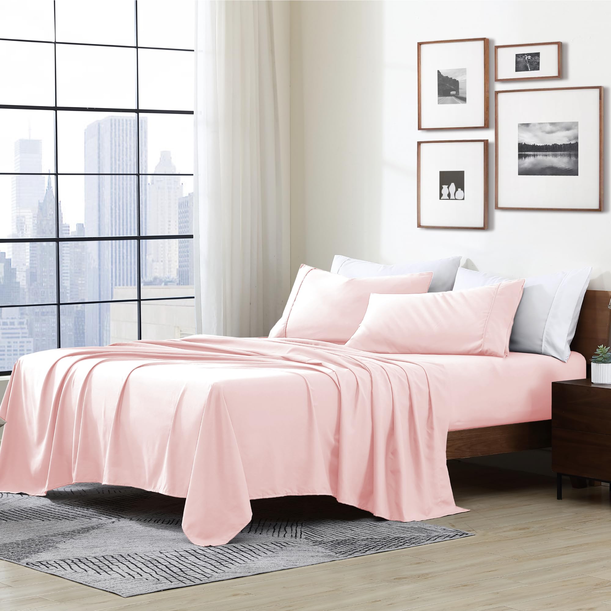 Cathay Home Essentials Ultra Soft Hypoallergenic Wrinkle Resistant Double Brushed Microfiber Bedding Sheet Set, Blush, King