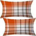 Aofanggo Set Of 2 Fall Pillow Covers Autumn Decorative Throw Pillow Cases 12X20 Inch Orange Plaids Cushion Covers Faux Linen,Far