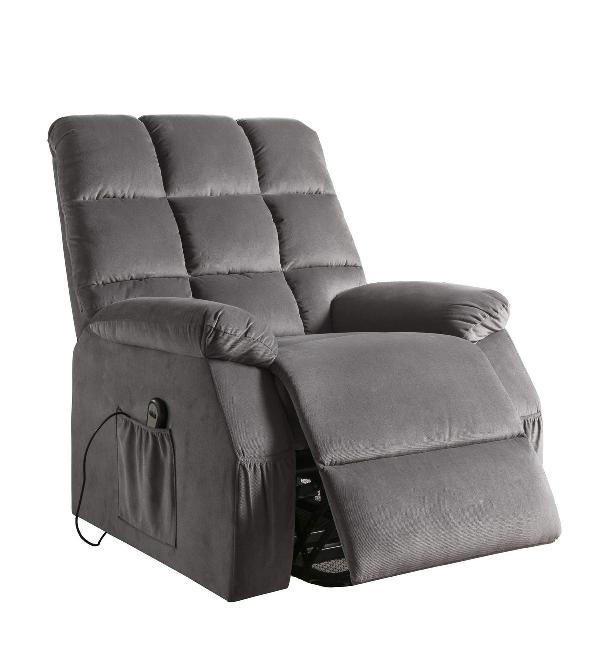 HomeRoots Velvet, Foam, Pine, Polyw 34&quot; X 37&quot; X 41&quot; Gray Velvet Recliner with Power Lift and Massage