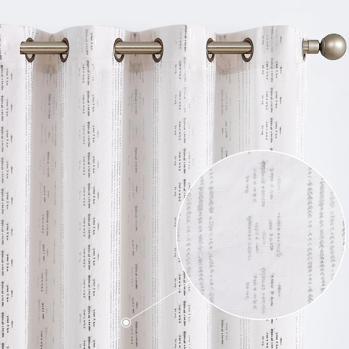Jinchan Boho Curtains Linen Curtains For Living Room Silver Foil Print Farmhouse Curtains 96 Inches Long 2 Panels Geometric Stri