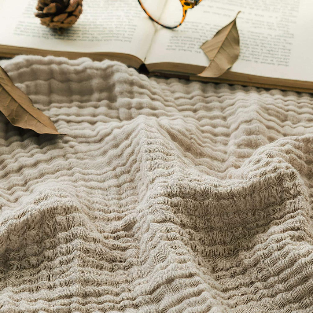 Emme Cotton Bed Blanket Soft Muslin Boho Bedding Lightweight Breathable Twin Blanket All Season Gauze Blanket, Light Tan