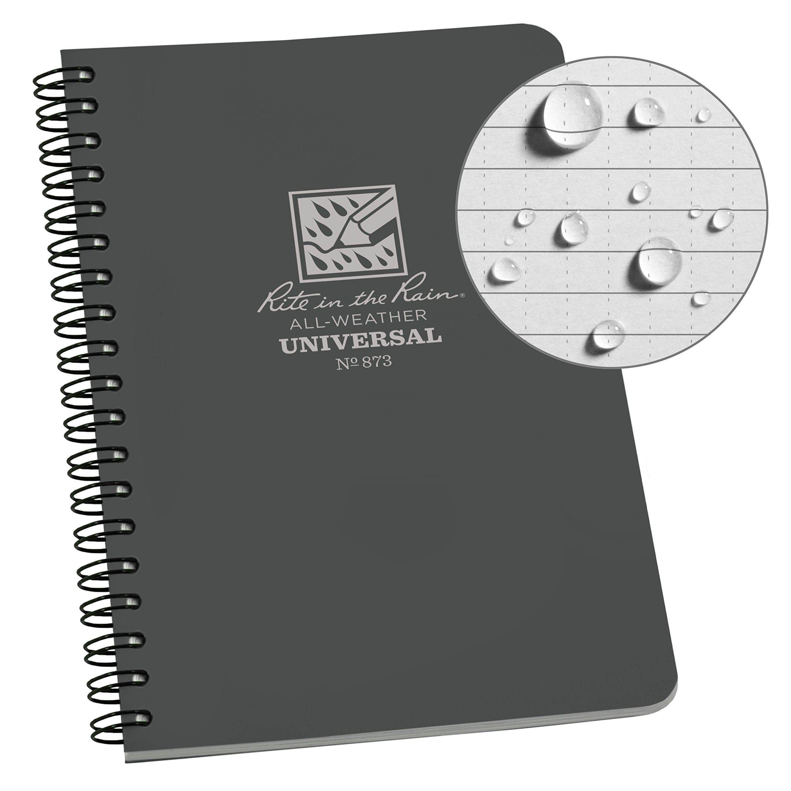 Rite In The Rain Weatherproof Side Spiral Notebook, 4.625' X 7', Gray Cover, Universal Pattern (No. 873)