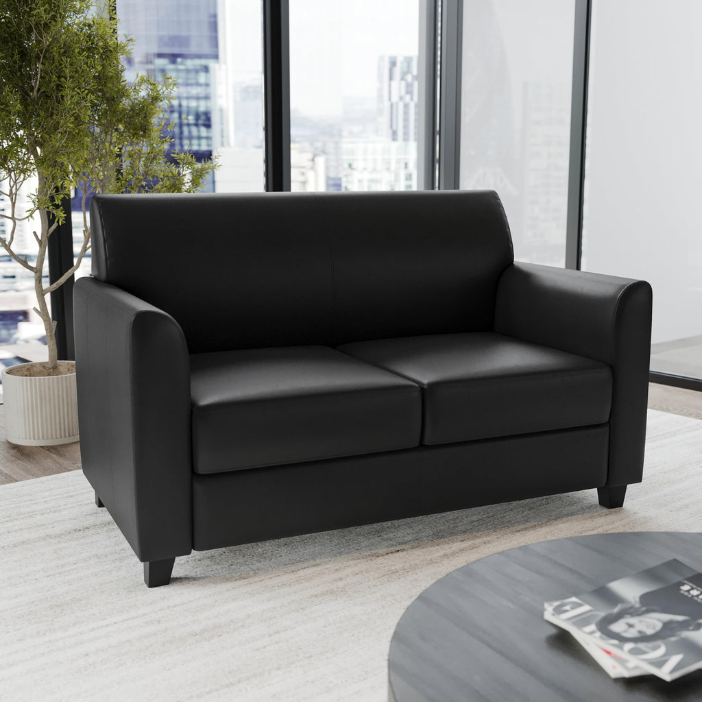 Flash Furniture Hercules Diplomat Series LeatherSoft Upholstered Loveseat, Modern Small Sofa for Living Room or Office, Black