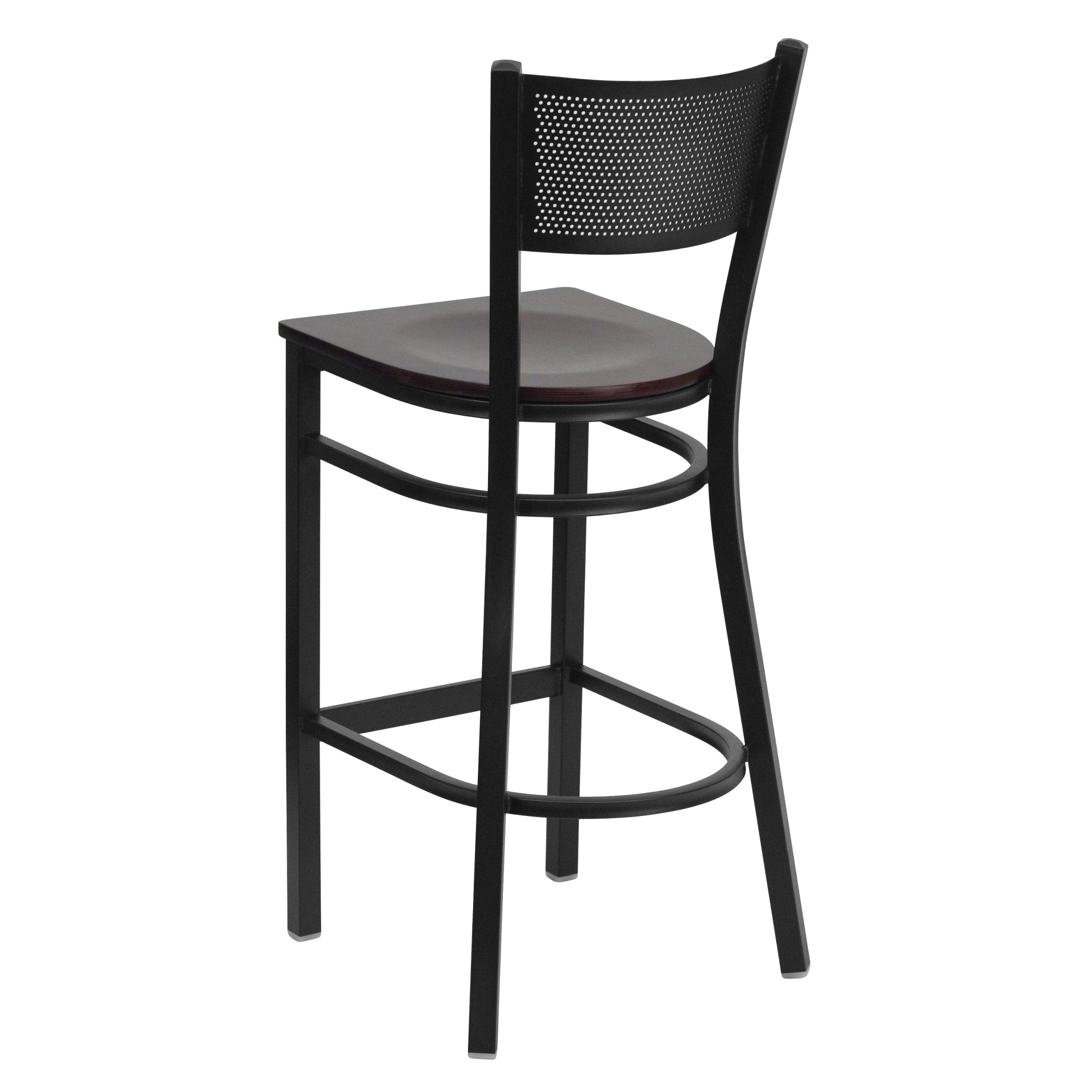 Flash Furniture Hercules Series Black Grid Back Metal Restaurant Barstool - Mahogany Wood Seat