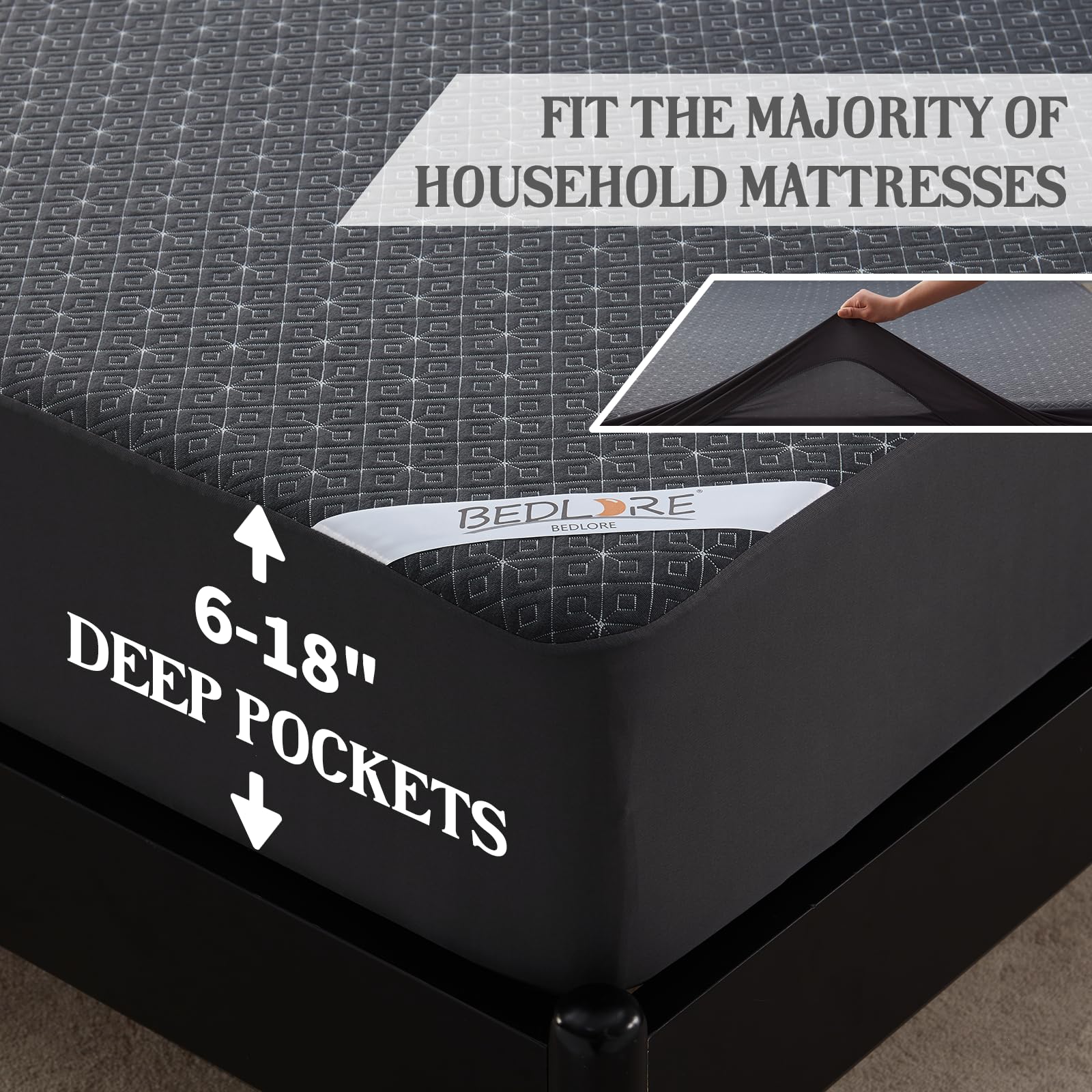 Bedlore Queen Mattress Protector, Waterproof Noiseless Mattress Cover With Deep Pocket For 6-18 Inches Mattress, Soft Breathable