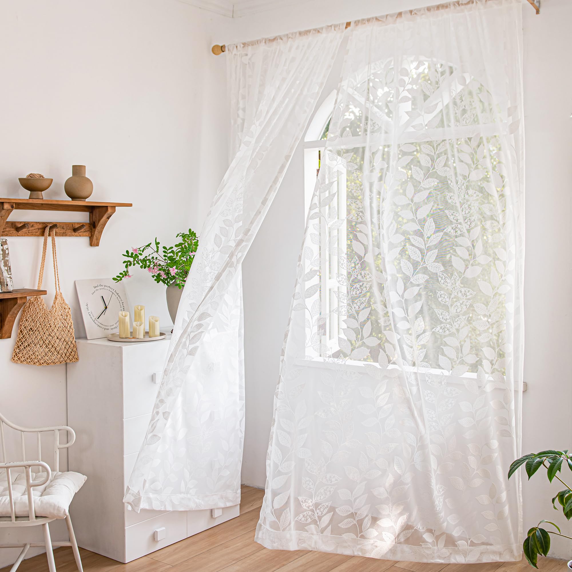 Treatmentex Lace White Sheer Curtains For Bedroom 95 Inch Long Country Chic Rose Floral Embroidered Sheer Curtain Panels For Liv