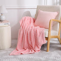 Puncuntex Flannel Fleece Throw Blanket Light Pink 50''  60'',Super Soft Plush Cozy Blanket With Square Grid Design Luxury For Co