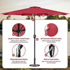 Simple Deluxe 10Ft Outdoor Patio Umbrella Table Market Umbrella With Push Button Tilt And Crank, 8 Sturdy Ribs, Uv Protection Waterproof For Garden, Lawn, Deck, Backyard, Pool, Red