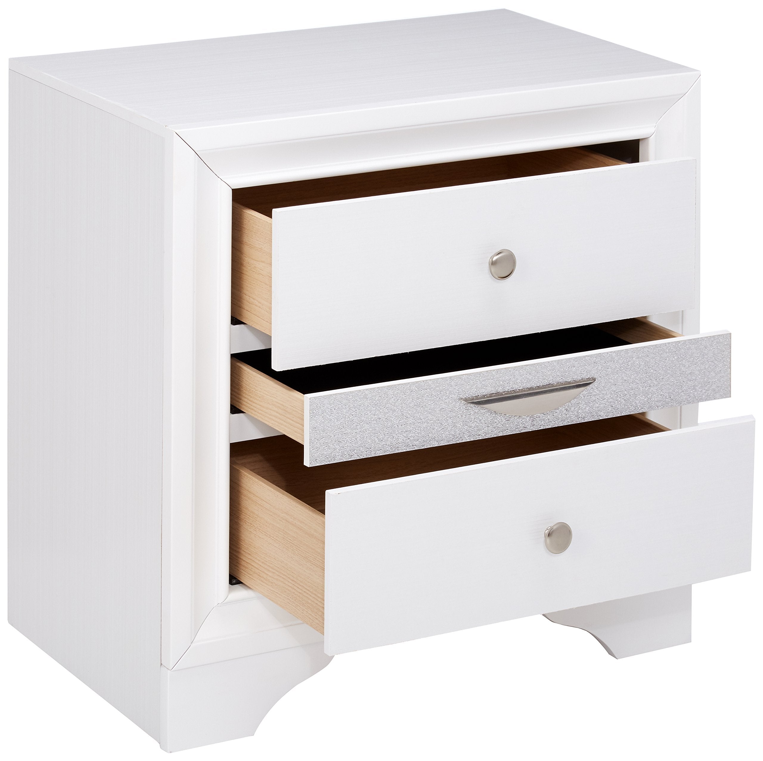 Acme Naima Square Wood 3-Drawers Bedroom Nightstand In White