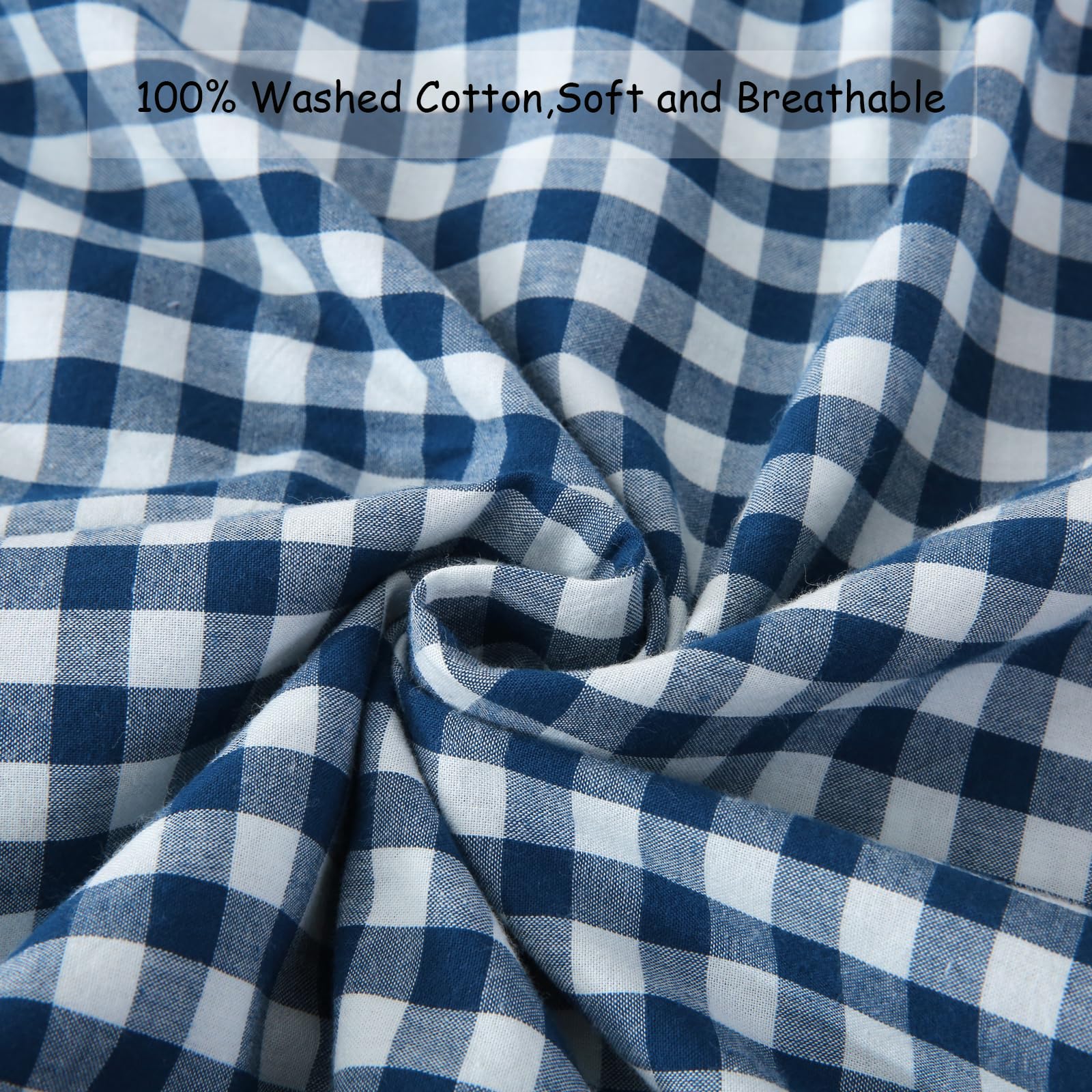 Mywinlle Navy Blue Plaid Ruffle Throw Pillow Covers Pillow Shams 20''X20'',2 Pack Vintage Checkered Decorative Washed Cotton Pil