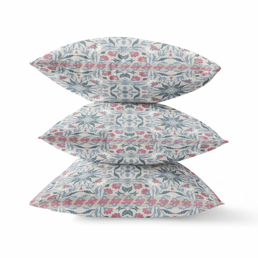 HomeRoots Muted Green Grey Indigo 16â€ Pink Gray Paisley Zippered Suede Throw Pillow