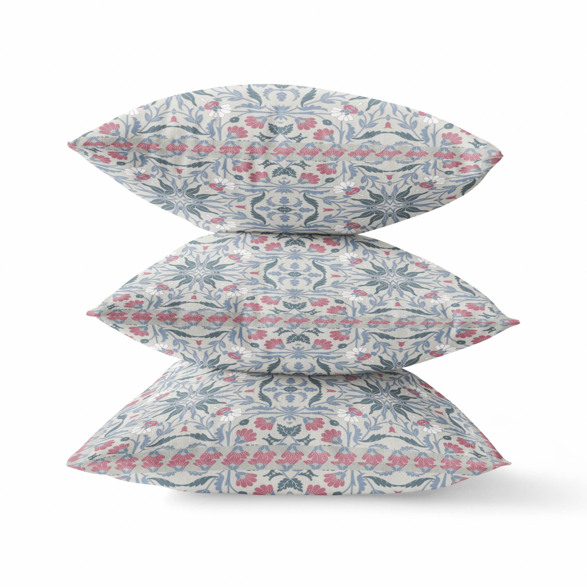 HomeRoots Muted Green Grey Indigo 16â€ Pink Gray Paisley Zippered Suede Throw Pillow