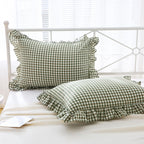 Mywinlle Green Plaid Ruffle King Size Pillow Shams 20''X36'',2 Pack Washed Cotton Farmhouse Pillowcases Pillow Covers